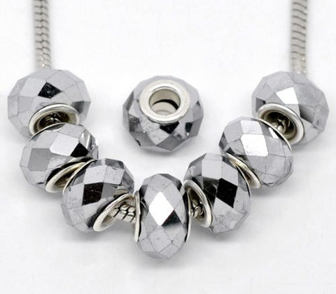 Beautiful -grey Faceted Glass Bead Charm European Bead Compatible for Most European Snake Chain Bracelet - Sexy Sparkles Fashion Jewelry - 2