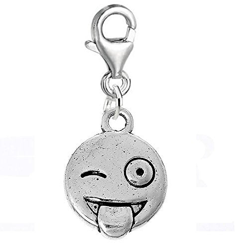 Facial Expression Clip on Pendant for European Charm Jewelry w/ Lobster Clasp (Tongue)