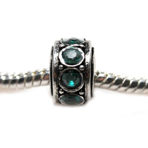 Emerald Green  Rhinestone Spacer European European Bead Compatible for Most European Snake Chain Bracelet