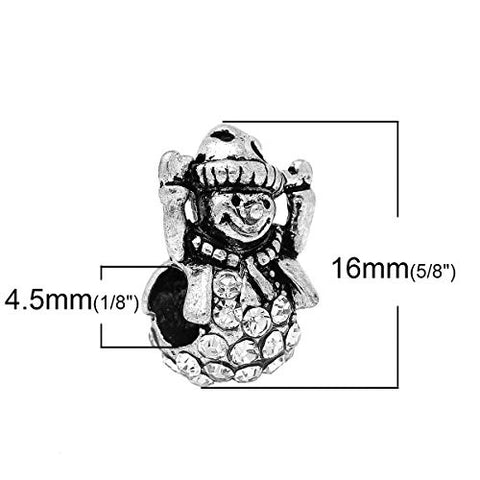 Christmas Snow Man With Clear Rhinestones Charm Bead for European Snake Chain Charm Bracelet - Sexy Sparkles Fashion Jewelry - 2