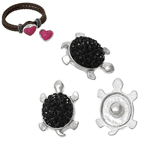 Chunk Snap Jewelry Button Tortoise Black Silver Tone Fit Chunk Bracelet Black Rhinestone - Sexy Sparkles Fashion Jewelry - 2