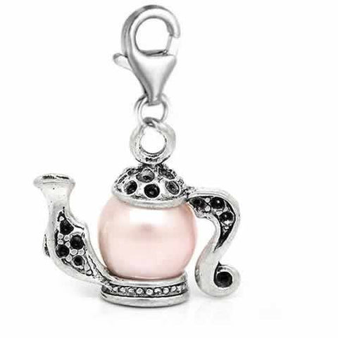 Pink Teapot Pendant for European Clip on Charm Jewelry w/ Lobster Clasp - Sexy Sparkles Fashion Jewelry - 2