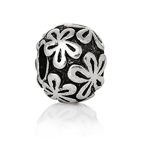Round Flower Pattern European European Bead Compatible for Most European Snake Chain Charm Bracelet - Sexy Sparkles Fashion Jewelry - 1