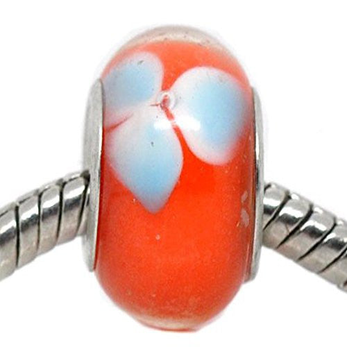 Ten(10) Orange Clover Glass Murano Lampwork Charm Beads For Snake Chain Charm Bracelet