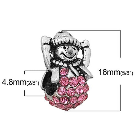 Christmas Snow Man With Pink Crystals Charm Bead for European Snake Chain Charm Bracelet - Sexy Sparkles Fashion Jewelry - 2