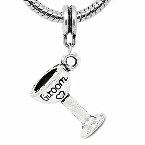 Wine Glass with Groom Carved and Heart Dangle Charm Bead for Snake Chain Bracelet - Sexy Sparkles Fashion Jewelry
