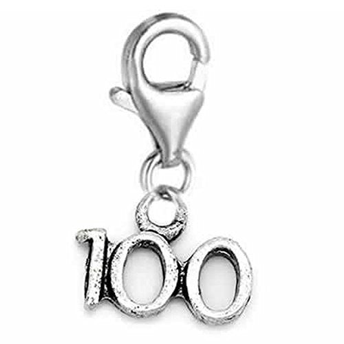 Clip on Number 100 Pendant for European Jewelry w/ Lobster Clasp - Sexy Sparkles Fashion Jewelry