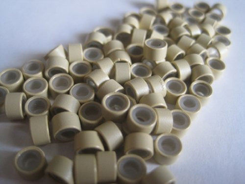 100 PCS 5mm Blonde Silicone Lined Micro Links Rings Beads for Installation for Feather and Hair Extension