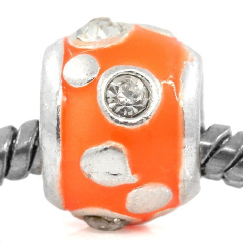 European Charm Beads Column Silver Plated Clear Rhinestone Enamel Orange - Sexy Sparkles Fashion Jewelry - 4