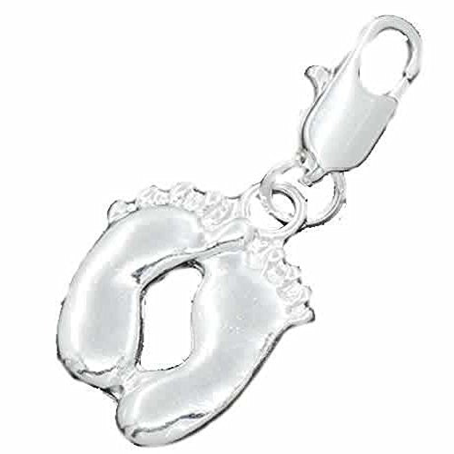 Clip on Footprint Charm Pendant for European Jewelry w/ Lobster Clasp