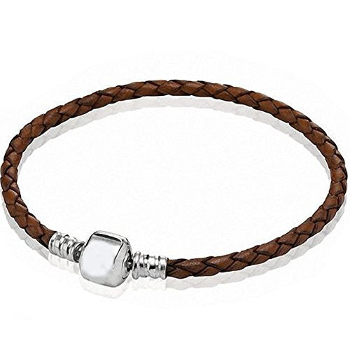 9.0" Brown High Quality Real Leather Bracelet fits european charms
