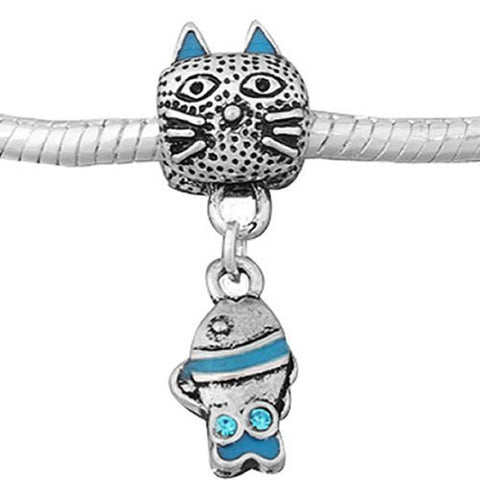 Blue Cat With Fish Bead Compatible for Most European Snake Chain Bracelet - Sexy Sparkles Fashion Jewelry - 2