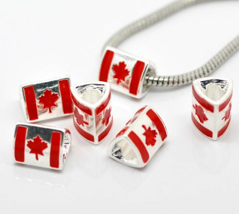 Enamel Triangle Canada Flag Charm Spacer European Bead Compatible for Most European Snake Chain Bracelet - Sexy Sparkles Fashion Jewelry - 2