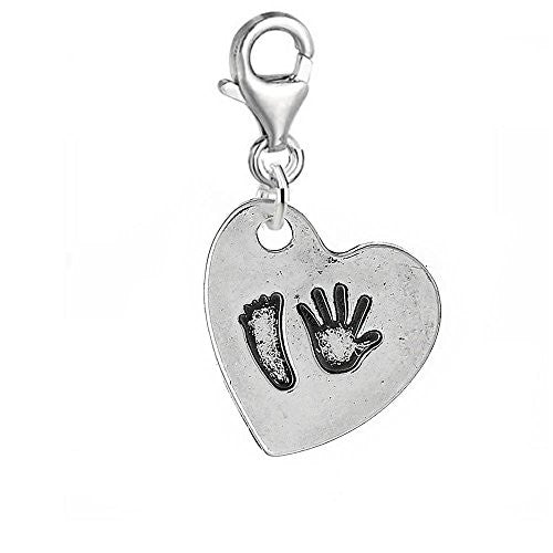 Foot and Hand Print on Heart Clip on Pendant for European Charm Jewelry with Lobster Clasp - Sexy Sparkles Fashion Jewelry