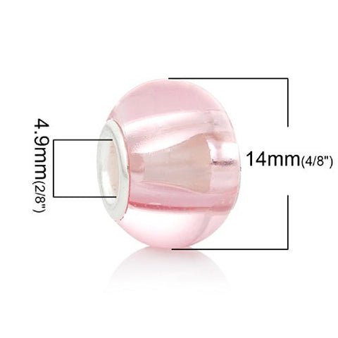 Five (5)Light pink Glass European Murano Lampwork Beads Compatible with European Snake Chain Bracelet - Sexy Sparkles Fashion Jewelry - 2