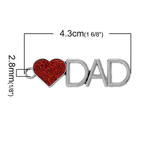Love Dad with Red Heart Charm Pendant - Sexy Sparkles Fashion Jewelry - 3