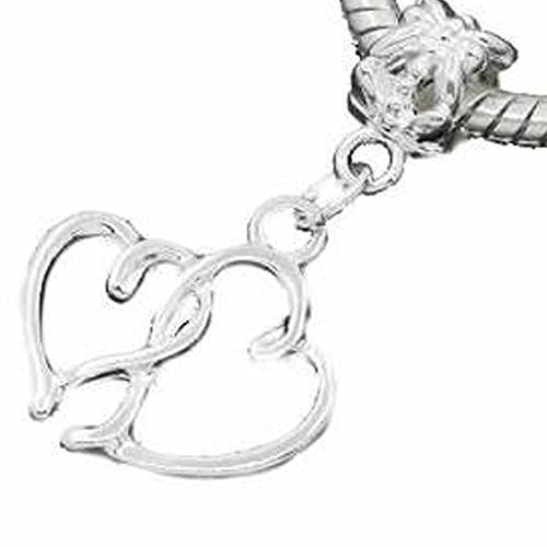 Hearts Charm Dangle Bead Spacer for Snake Chain Charm Bracelet