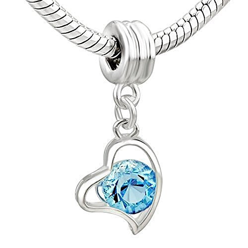 Heart With Tourquoise  Rhinestone Dangle Charm Spacer For Snake Chain Charm Bracelet - Sexy Sparkles Fashion Jewelry