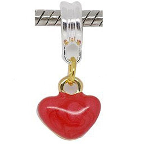 Two Tone Enamel Red Hearts Charm Bead Dangle in Assorted s