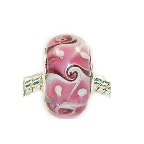 Troll Style Pink Swirls in Murano Glass Charm Bead