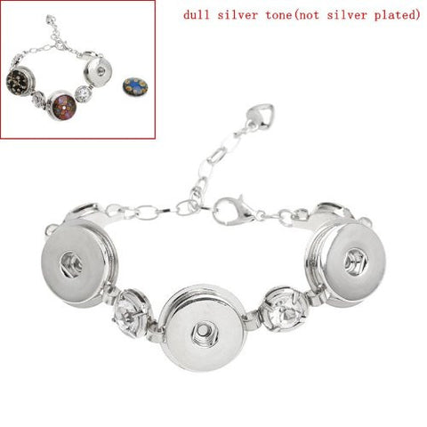 Chunk Lobster Clasp Bracelet Silver Tone Clear Rhinestone & Extender Chain Fit Snaps Chunk Buttons 16.5cm - Sexy Sparkles Fashion Jewelry - 2