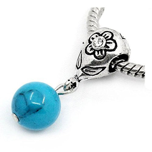 Light Blue Dangle Ball With  Rhinestones European Bead Compatible for Most European Snake Chain Bracelet - Sexy Sparkles Fashion Jewelry - 1
