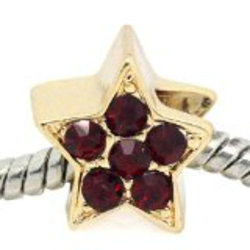 Star with Dark Red  Rhinestones Spacer European Bead Compatible for Most European Snake Chain Bracelet - Sexy Sparkles Fashion Jewelry - 1
