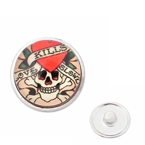 Skull Chunk Snap Jewelry Button Round Silver Tone Fit Chunk Bracelets