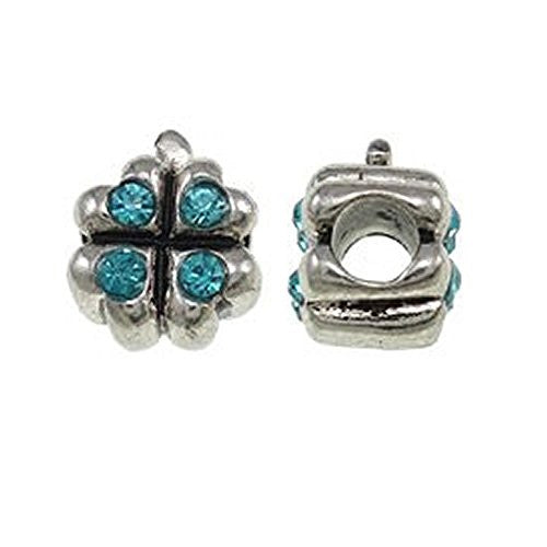 Four Leaf Clover with Blue Crytals Charm European Bead Compatible for Most European Snake Chain Bracelet - Sexy Sparkles Fashion Jewelry - 1