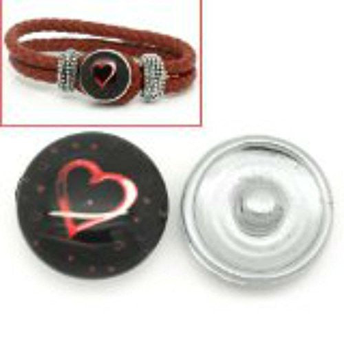 Red Heart Design Glass Chunk Charm Button Fits Chunk Bracelet 18mm