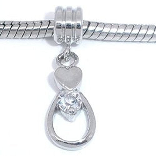 Clear  Crystals Heart Dangle Fancy European Bead Compatible for Most European Snake Chain Charm Bracelet - Sexy Sparkles Fashion Jewelry - 1