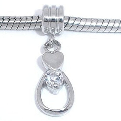 Clear  Crystals Heart Dangle Fancy European Bead Compatible for Most European Snake Chain Charm Bracelet - Sexy Sparkles Fashion Jewelry - 1
