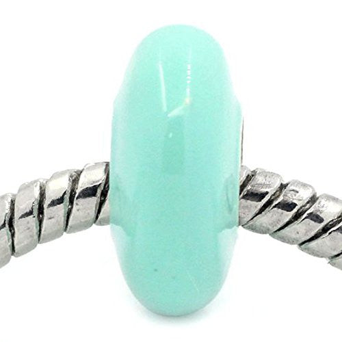 European Charm Beads Flat Round Silver Plated Enamel Light Green - Sexy Sparkles Fashion Jewelry - 1