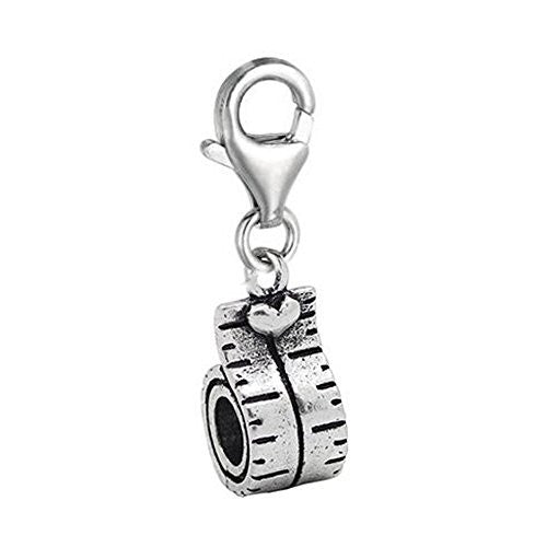 Clip on Tape Measure Charm Pendant for European Jewelry w/ Lobster Clasp