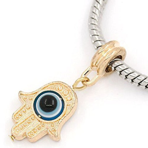 Gold Tone Hamsa Evil Eye European Bead Compatible for Most European Snake Chain Bracelet - Sexy Sparkles Fashion Jewelry - 1
