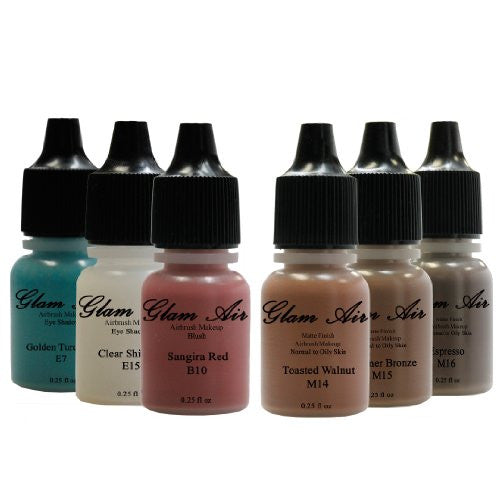 Daring Goddness Set of Six (6) Shades of Glam Air Airbrush Matte Makeup Foundation, Airbrush Blush and Airbrush Eye Shadow Water-based Formula Last All Day (For All Skin Types)0.25oz Bottles - Sexy Sparkles Fashion Jewelry - 1