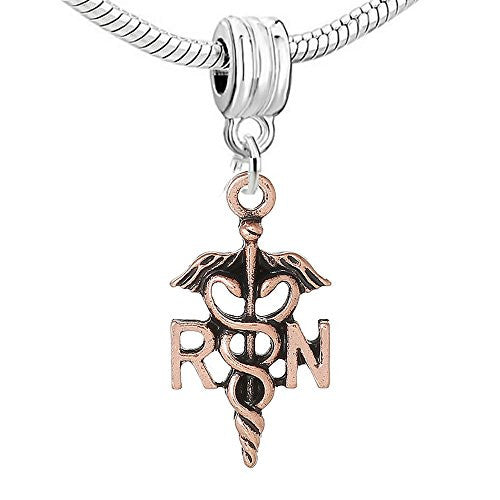 Copper Medical Caduceus RN Dangle Charm Bead Compatible for Most European Snake Chain Charm Bracelet