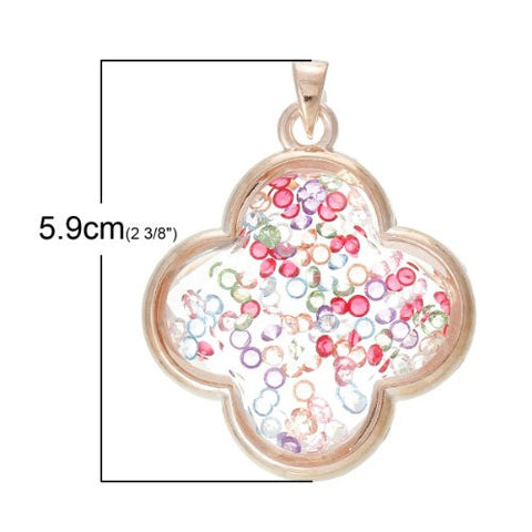 High Quality Floating Charm Glass Locket Pendants Flower Rose Gold 5.9cm x 4.5cm - Sexy Sparkles Fashion Jewelry - 2