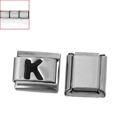 Italian Charm Bracelet Link Square Silver Tone Alphabet Letter (K) - Sexy Sparkles Fashion Jewelry - 3