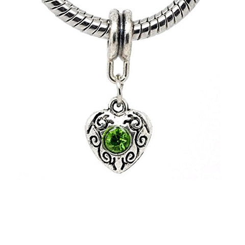 Heart Green Birthstone May Dangle Charms for Snake Chain Bracelet - Sexy Sparkles Fashion Jewelry - 1