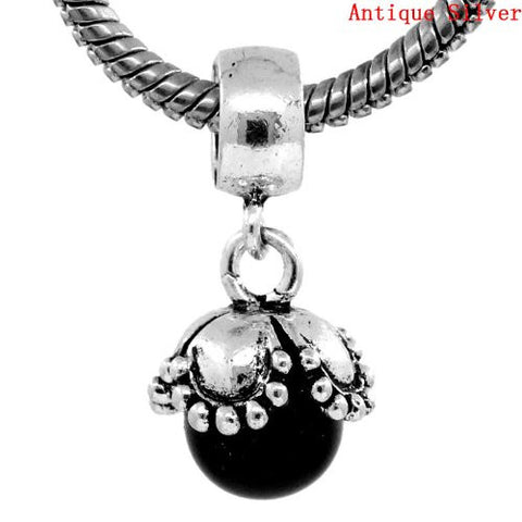 Dangle Acrylic Black Pearl Flower European Bead Compatible for Most European Snake Chain Bracelet - Sexy Sparkles Fashion Jewelry - 2