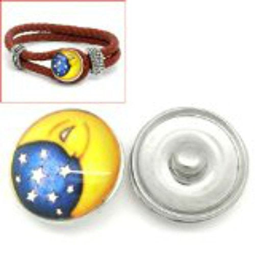 Stars and Moon Design Glass Chunk Charm Button Fits Chunk Bracelet