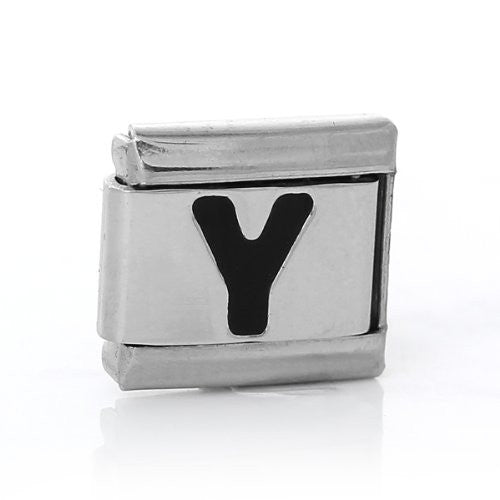Italian Charm Bracelet Link Square Silver Tone Alphabet Letter (Y)