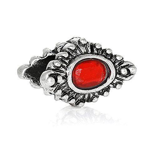 European Style Charm Beads Rhombus Antique Silver Red Acrylic Rhinestone - Sexy Sparkles Fashion Jewelry - 1