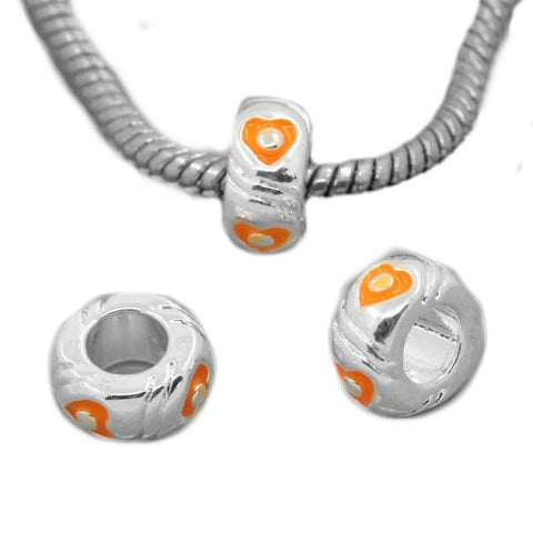 European Charm Beads Silver Plated Heart Carved Enamel Orange - Sexy Sparkles Fashion Jewelry - 2