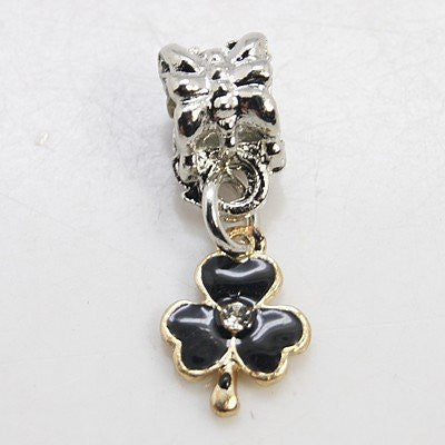 Black Enamel Flower with Rhinestone Crystals Charm European Bead Compatible for Most European Snake Chain Bracelet - Sexy Sparkles Fashion Jewelry - 2