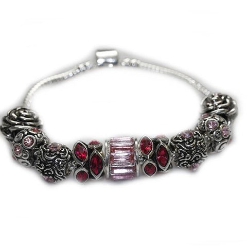 7.5" October Birthday Birthstone  Pink Girly Snake Chain Charm Bracelet - Sexy Sparkles Fashion Jewelry - 2