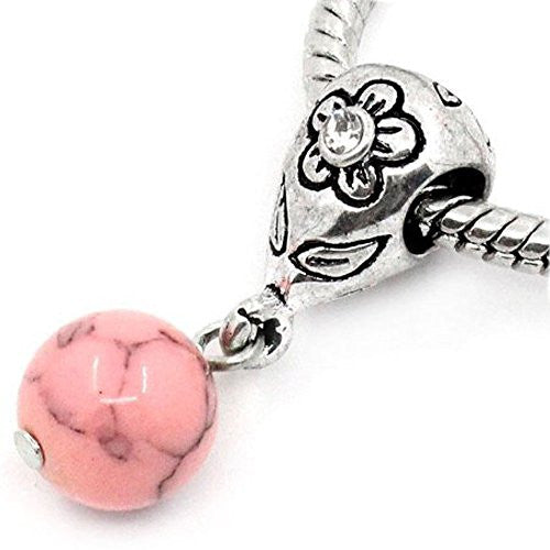 Pink Dangle Ball with Rhinestones Bead Charm Spacer for Snake Chain Charm Bracelets