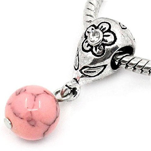 Pink Dangle Ball with Rhinestones Bead Charm Spacer for Snake Chain Charm Bracelets - Sexy Sparkles Fashion Jewelry - 1
