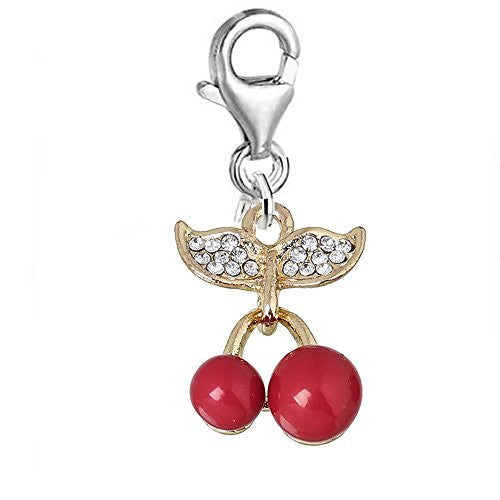 Fruit Cherry Clip on Charm Pendant for Bracelet or Necklaces